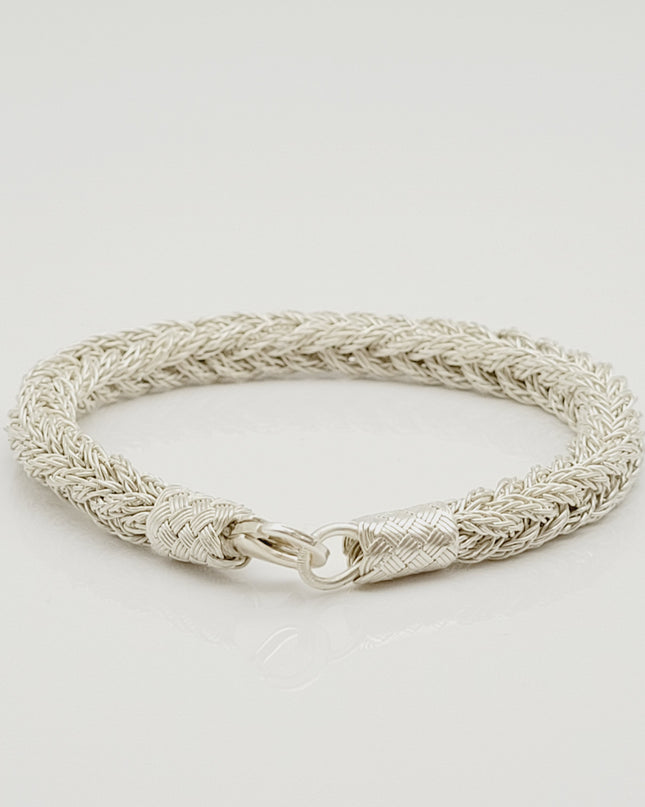 Unisex Geflochtenes Armband 925er Silber Fuchs Quadrat Weiß