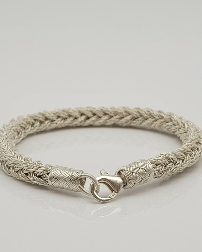 Unisex Geflochtenes Armband 925er Silber Fuchs Quadrat Weiß