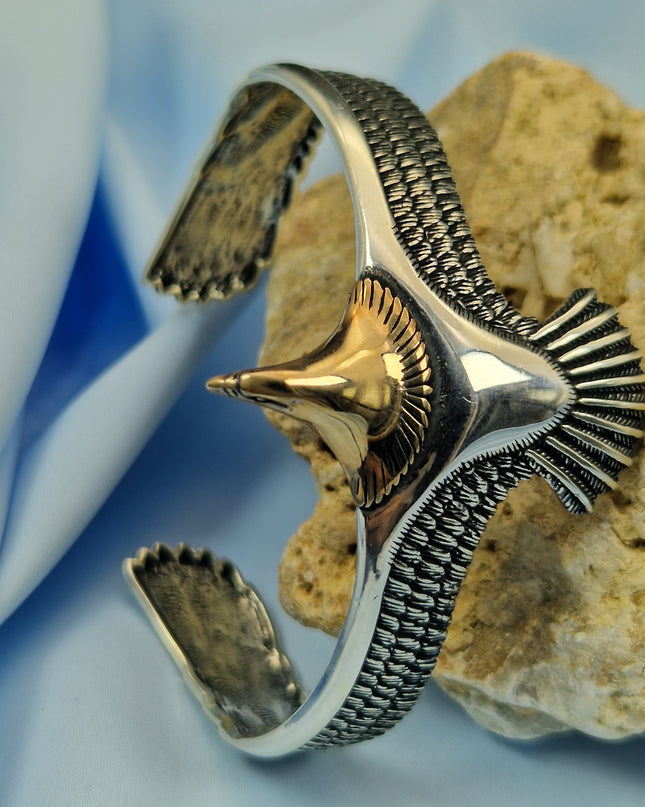 925 Silber Unisex Handgemachter Wildlife Adler Bangle Armreif