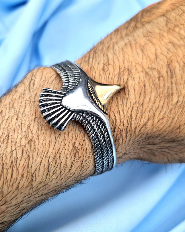 925 Silber Unisex Handgemachter Wildlife Adler Bangle Armreif