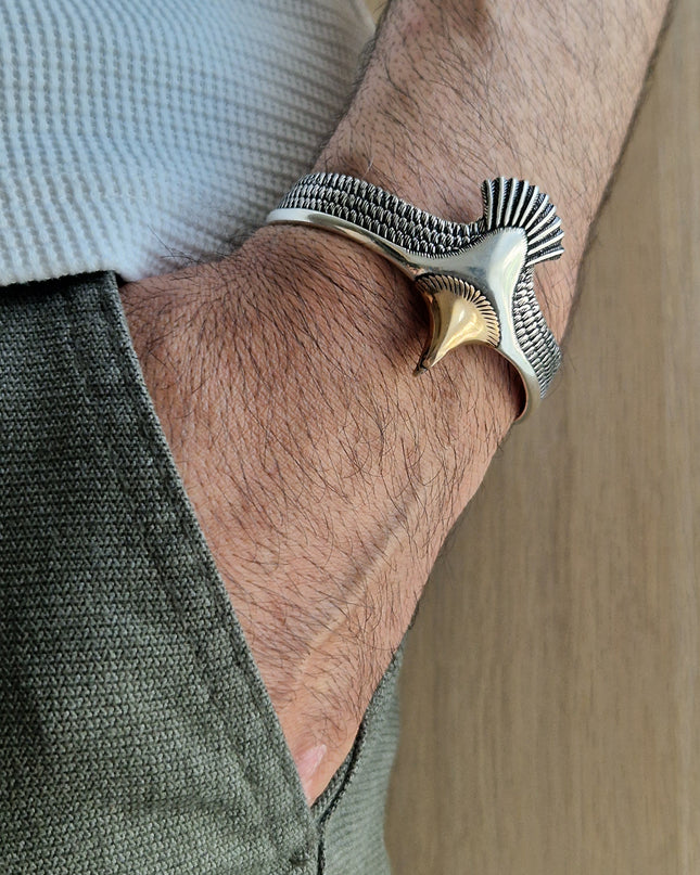 925 Silber Unisex Handgemachter Wildlife Adler Bangle Armreif