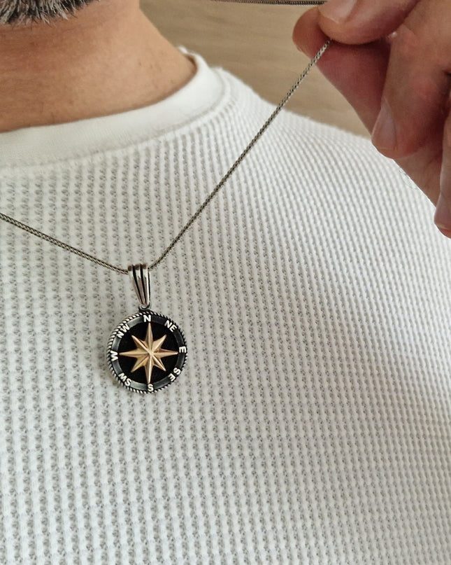 Kompass Halskette 925 Sterling Silber mit Zirkon