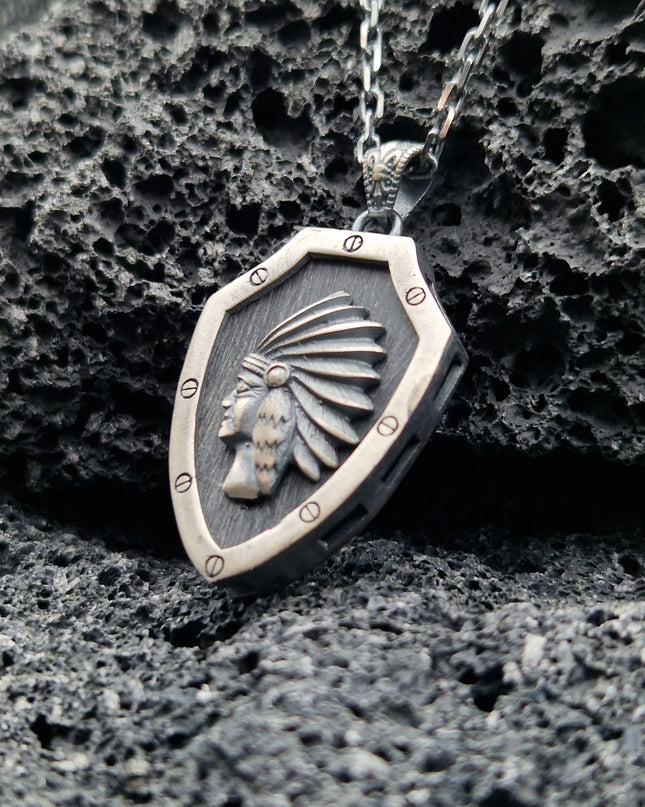 Indianerhäuptling Halskette 925 Sterling Silber