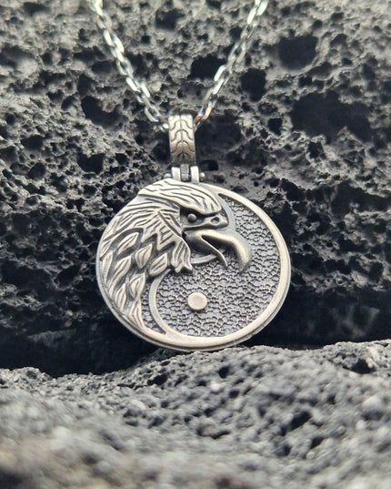 Adler Kopf Yin Yang Halskette Halskette 925 Sterling Silber