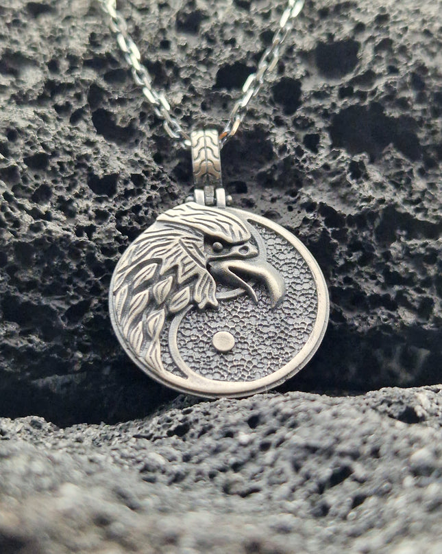 Adler Kopf Yin Yang Halskette Halskette 925 Sterling Silber