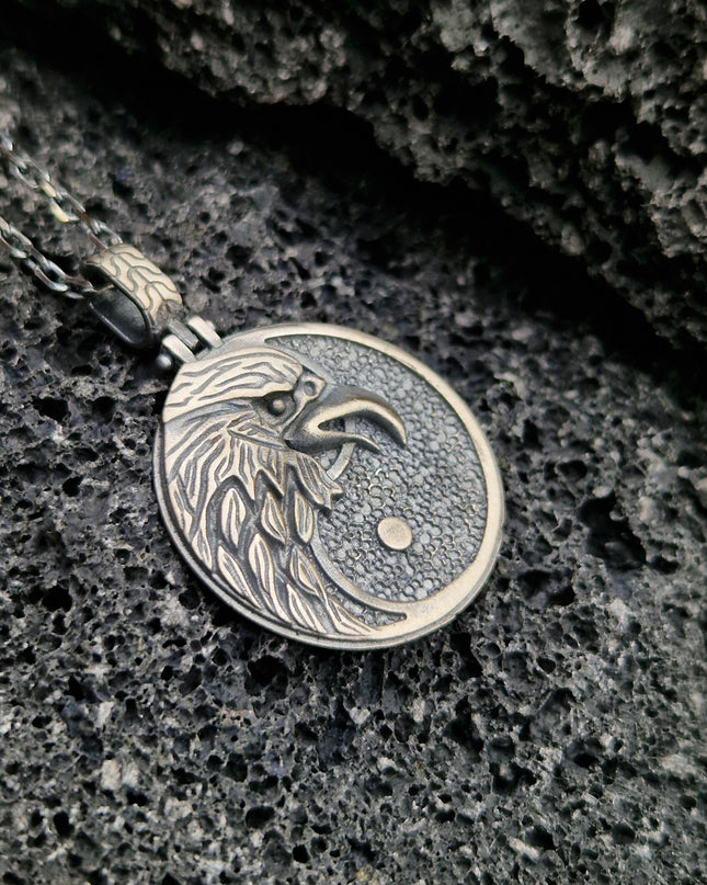 Adler Kopf Yin Yang Halskette Halskette 925 Sterling Silber
