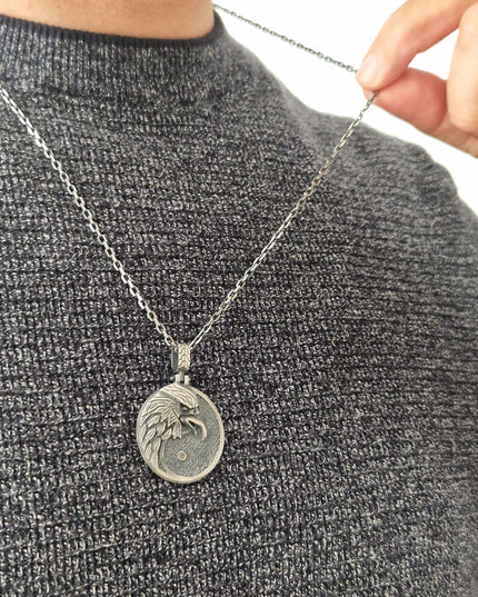 Adler Kopf Yin Yang Halskette Halskette 925 Sterling Silber