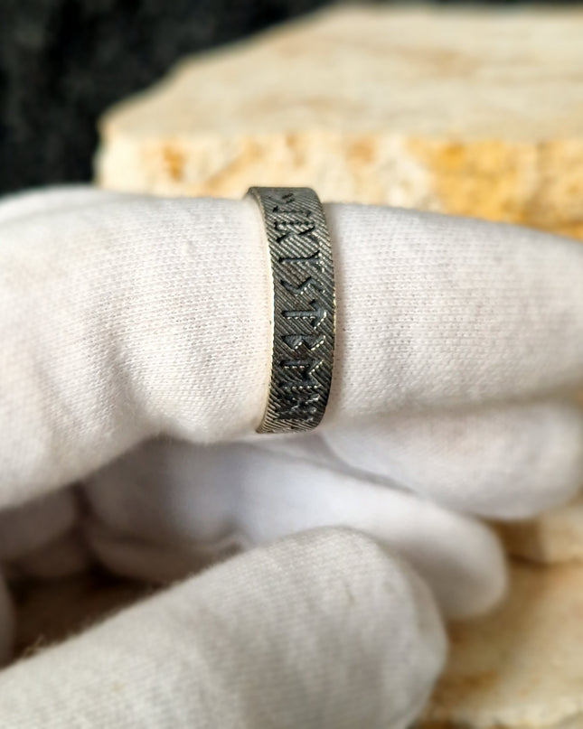 Wikinger-Ring, 925k Silber Runen-Alphabet-Ring Free Size