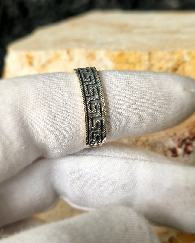 925 Silber Griechischer Schlüssel Bandring Free Size
