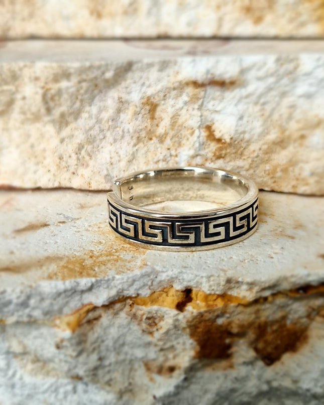 925 Silber Griechischer Schlüssel Bandring Free Size