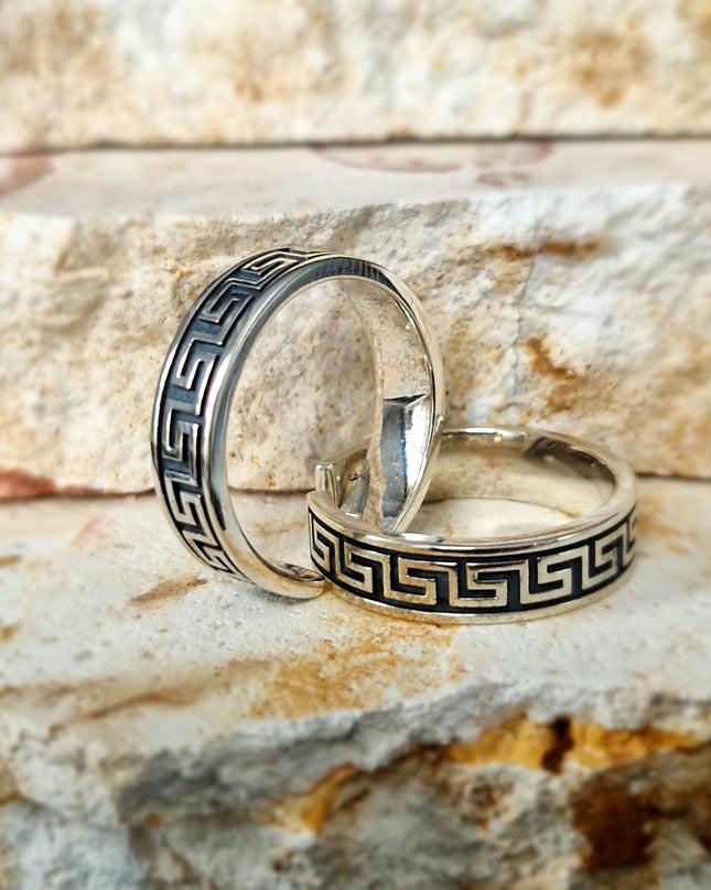 925 Silber Griechischer Schlüssel Bandring Free Size