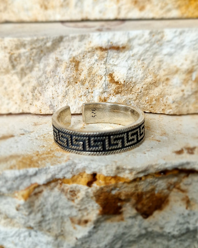925 Silber Griechischer Schlüssel Bandring Free Size