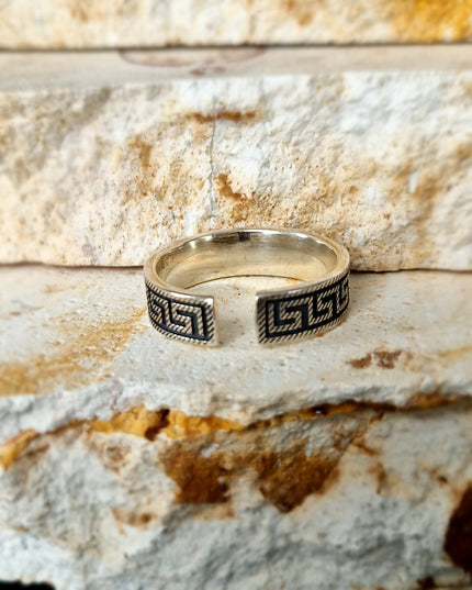 925 Silber Griechischer Schlüssel Bandring Free Size