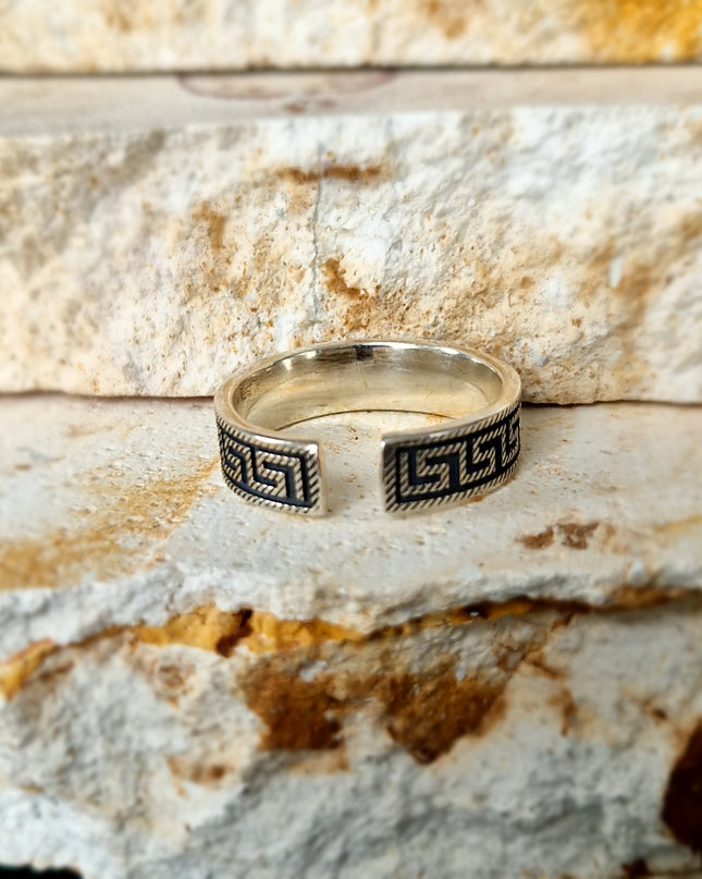 925 Silber Griechischer Schlüssel Bandring Free Size