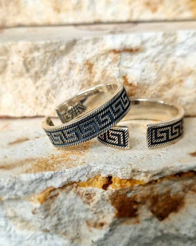 925 Silber Griechischer Schlüssel Bandring Free Size