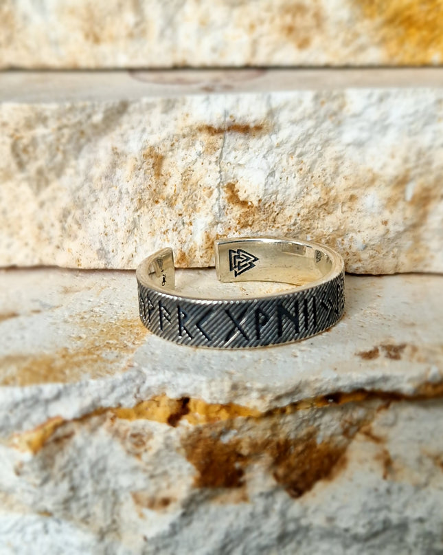 Wikinger-Ring, 925k Silber Runen-Alphabet-Ring Free Size