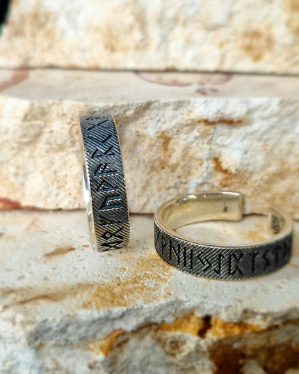 Wikinger-Ring, 925k Silber Runen-Alphabet-Ring Free Size