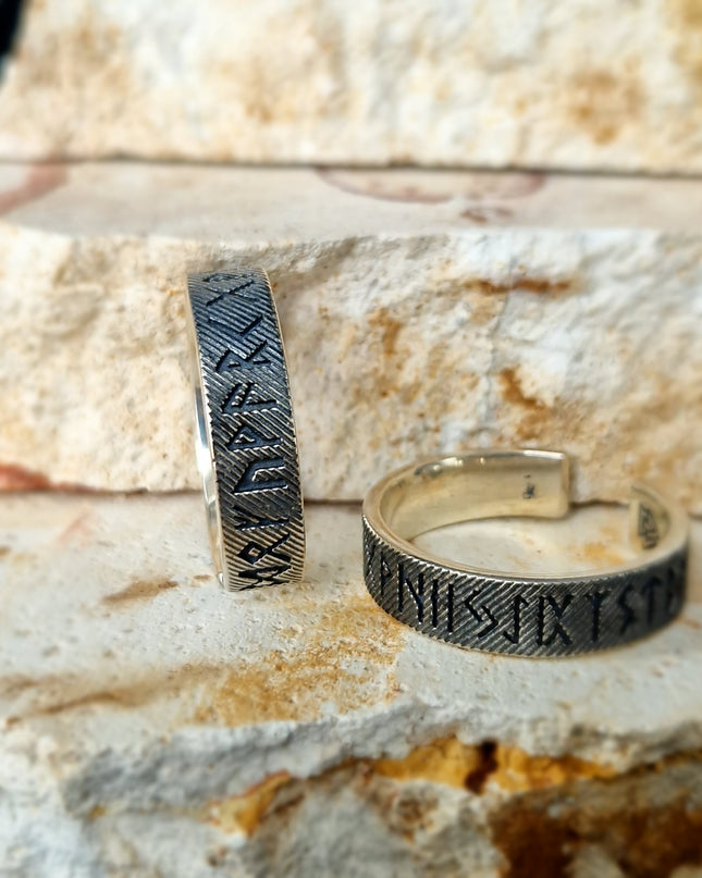 Wikinger-Ring, 925k Silber Runen-Alphabet-Ring Free Size