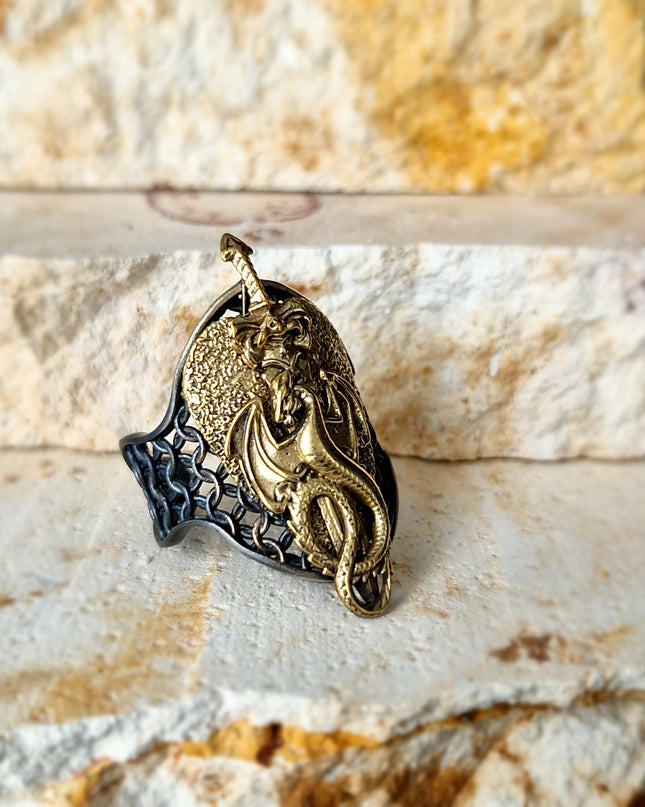 Drachen Siegelring Free Size 925 Silber