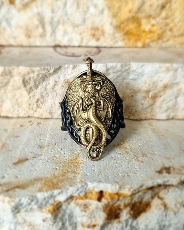 Drachen Siegelring Free Size 925 Silber