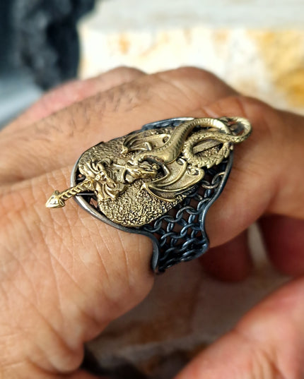 Drachen Siegelring Free Size 925 Silber