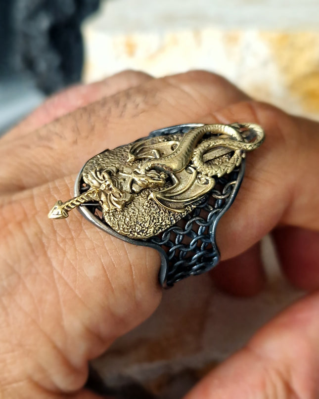 Drachen Siegelring Free Size 925 Silber
