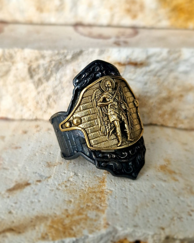 St. Michael Siegelring Free Size 925 Silber