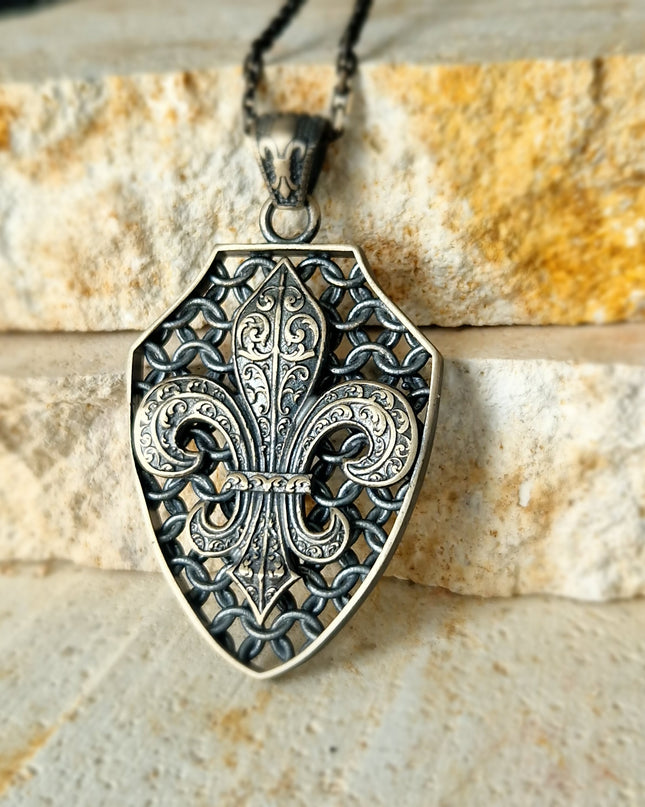 Fleur De Lis - Lilie Blumen Halskette Halskette 925 Sterling Silber