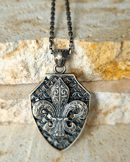 Fleur De Lis - Lilie Blumen Halskette Halskette 925 Sterling Silber