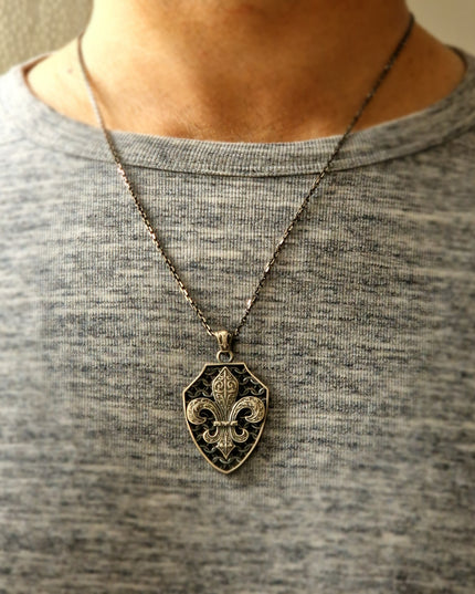 Fleur De Lis - Lilie Blumen Halskette Halskette 925 Sterling Silber