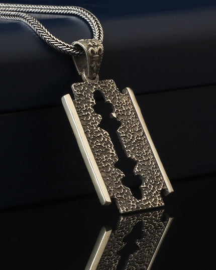 Rasierklinge Halskette 925 Sterling Silber