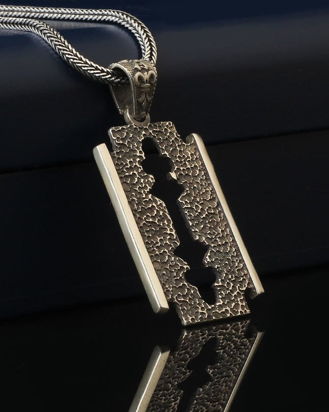 Rasierklinge Halskette 925 Sterling Silber