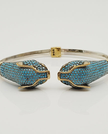 Tiger Türkis Tapferkeit Armband 925er Silber Bangle
