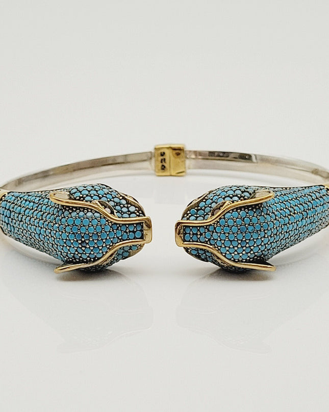 Tiger Türkis Tapferkeit Armband 925er Silber Bangle