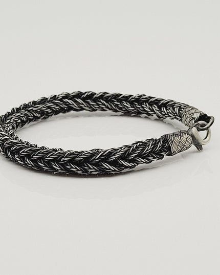Unisex Geflochtenes Armband 925er Silber Fuchs Quadrat Schwarz