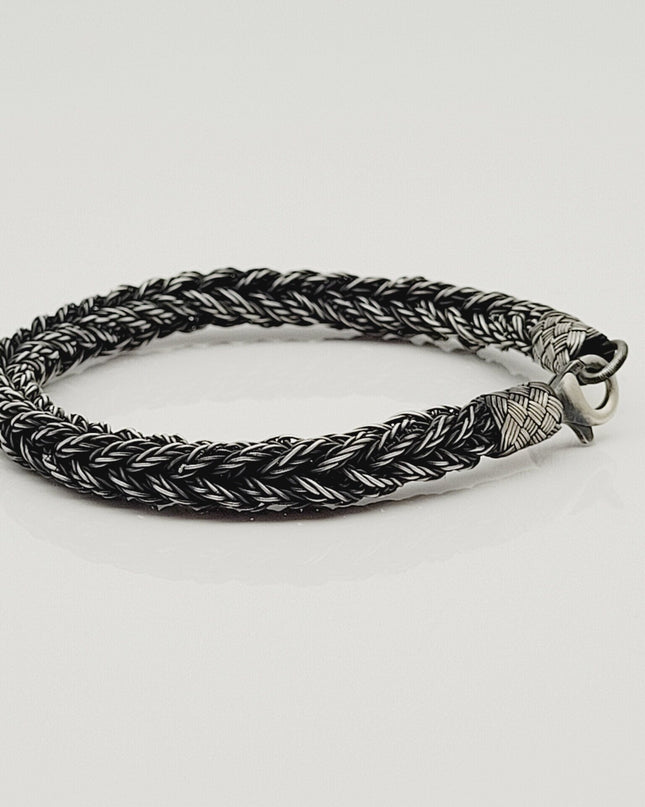 Unisex Geflochtenes Armband 925er Silber Fuchs Quadrat Schwarz