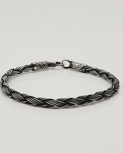Unisex Geflochtenes Armband 925er Silber Regen Schwarz