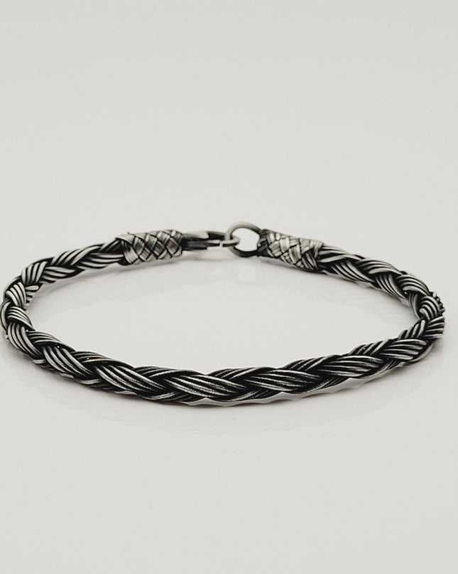Unisex Geflochtenes Armband 925er Silber Regen Schwarz