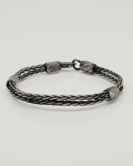 Unisex Geflochtenes Armband 925er Silber Premium Schwarz