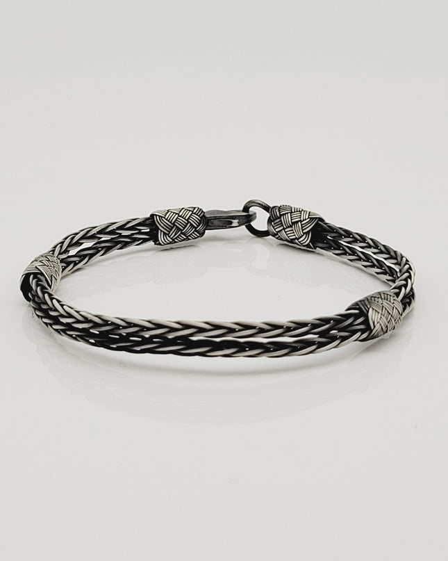 Unisex Geflochtenes Armband 925er Silber Premium Schwarz