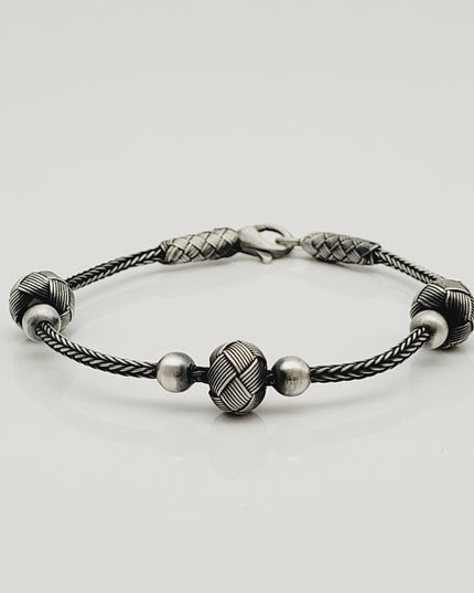 Perlen Unisex  Geflochtenes Armband 925er Silber Schwarz