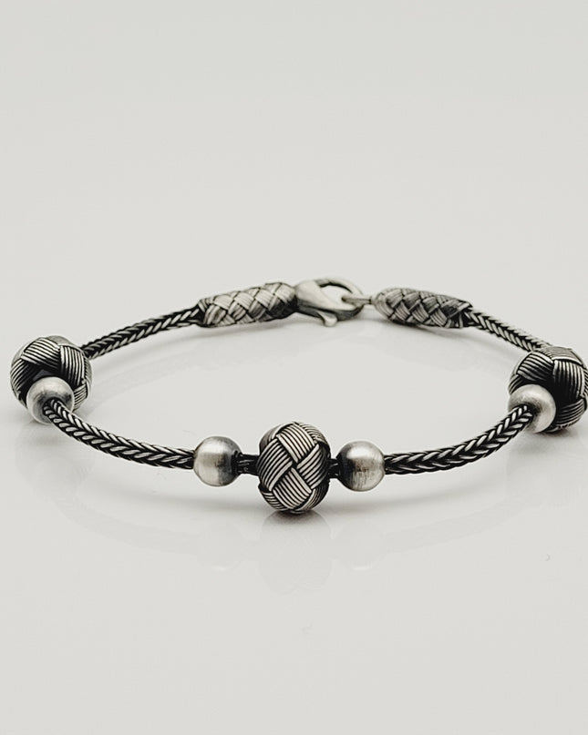 Perlen Unisex  Geflochtenes Armband 925er Silber Schwarz