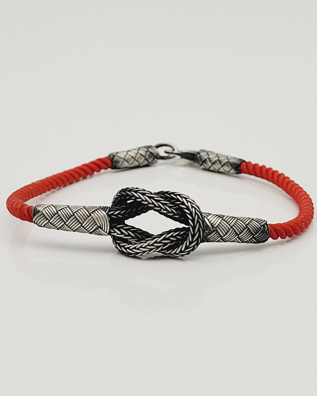 Unisex  Geflochtenes Armband 925er Silber Sailor Schnur Schwarz Rot