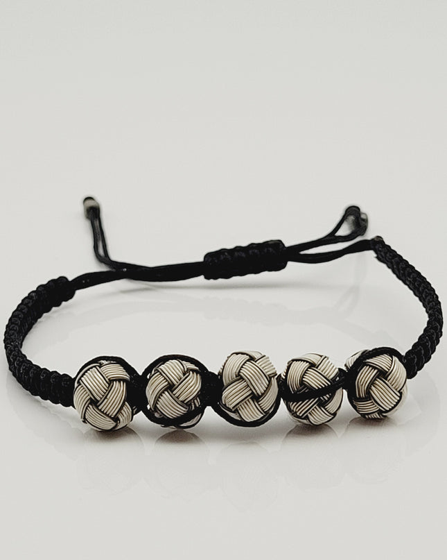 Free Size  Geflochtenes Armband 925er Silber Perlen Schnur Weiß Schwarz