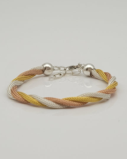 Schönheit Geflochtenes Armband 925er Silber Gelb Weiß Rosa
