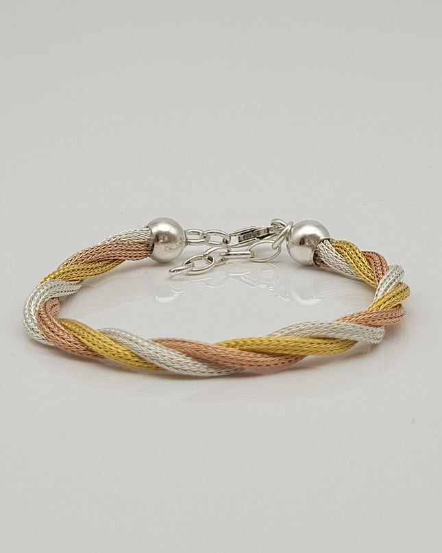 Schönheit Geflochtenes Armband 925er Silber Gelb Weiß Rosa