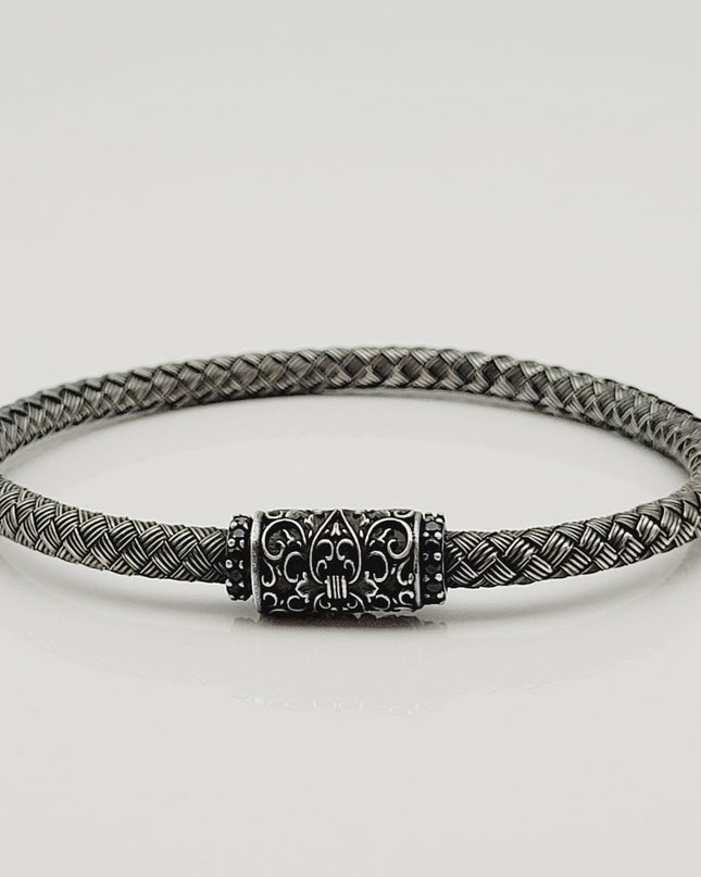 Geflochtenes Armband 925 Silber Schwarz