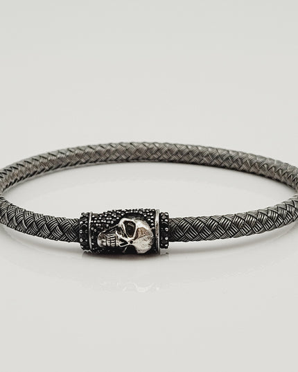 Geflochtenes Armband Armreif Schädel 925 Silber Schwarz
