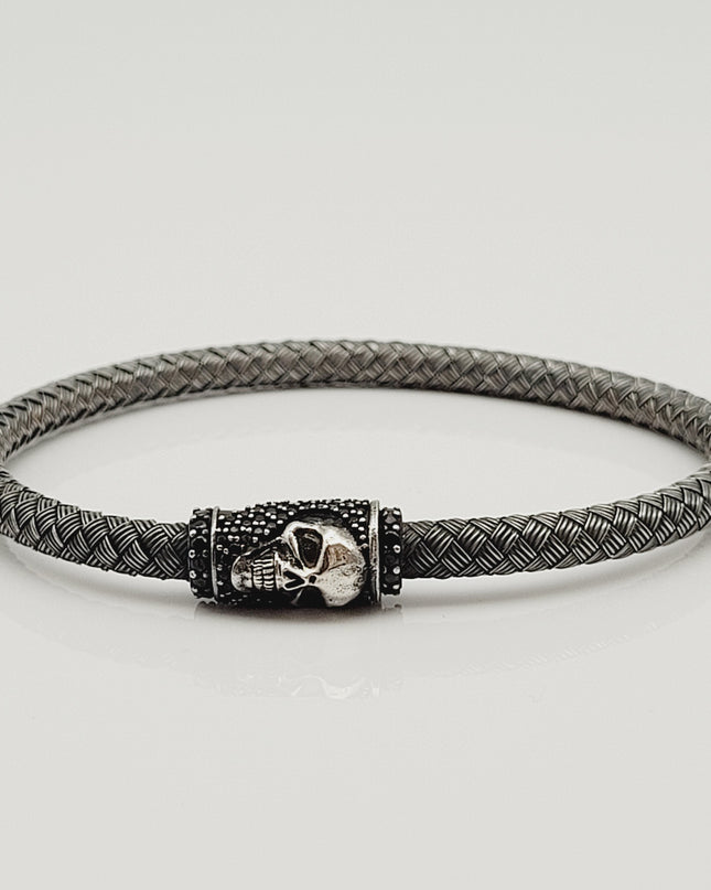 Geflochtenes Armband Armreif Schädel 925 Silber Schwarz