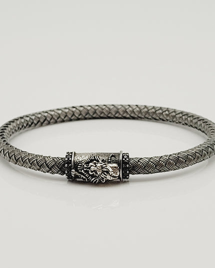 Löwe Geflochtenes Armband 925 Silber Schwarz